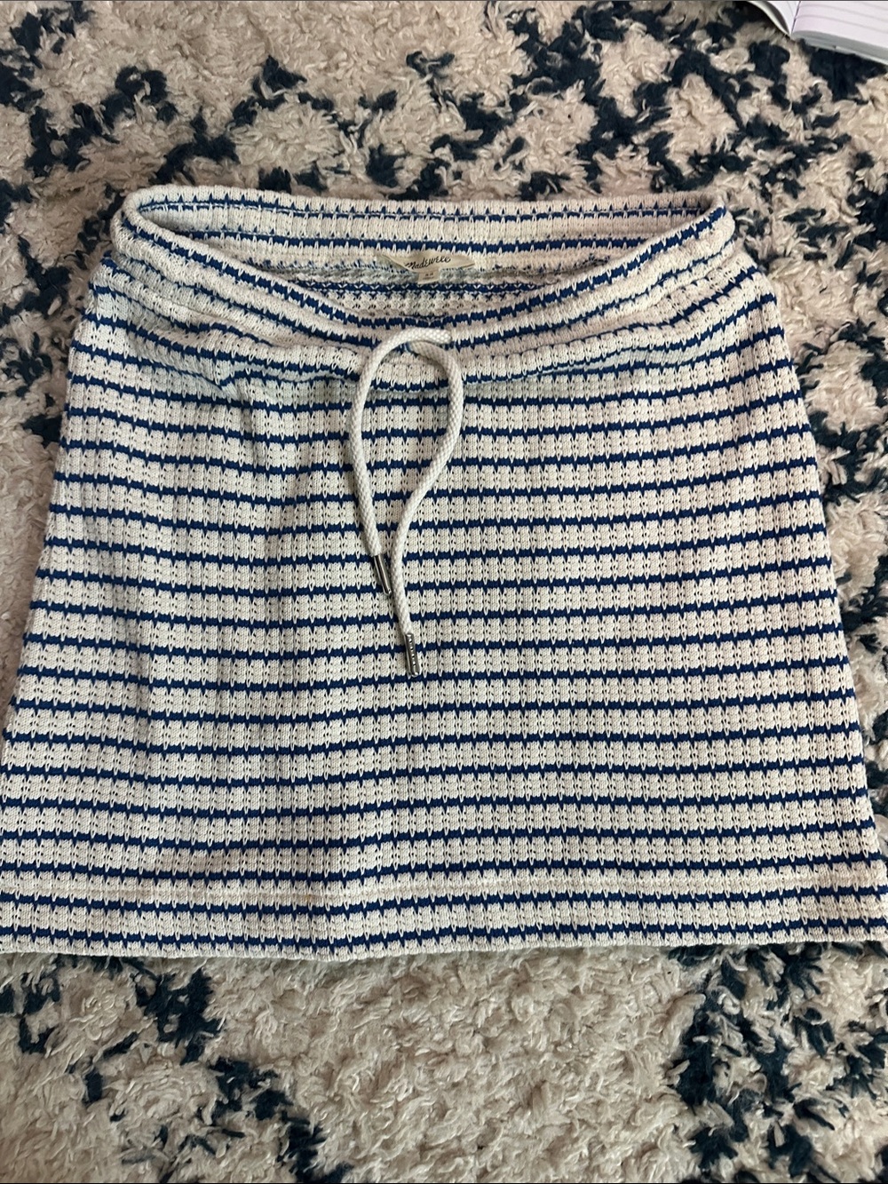 Madewell Navy & White Striped Knit Drawstring Mini Skirt